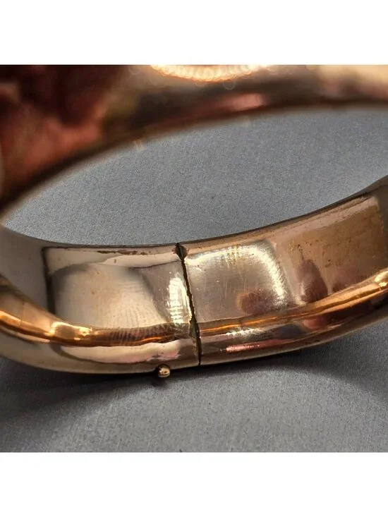 Victorian Gold Filled Scrolled Hinged Bangle Bracelet 7" Heavyweight Signed 37g - Picture 9 of 16